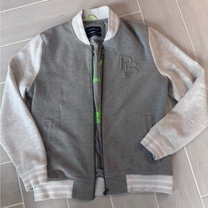 Psycho Bunny Gray Bomber Jacket with Light Gray and Green Accents